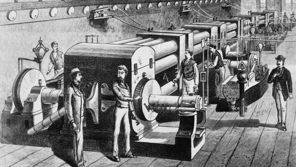 Historic Pearl Street Station in New York City, where early cogeneration was used to produce electricity and useful thermal energy beginning in 1882.