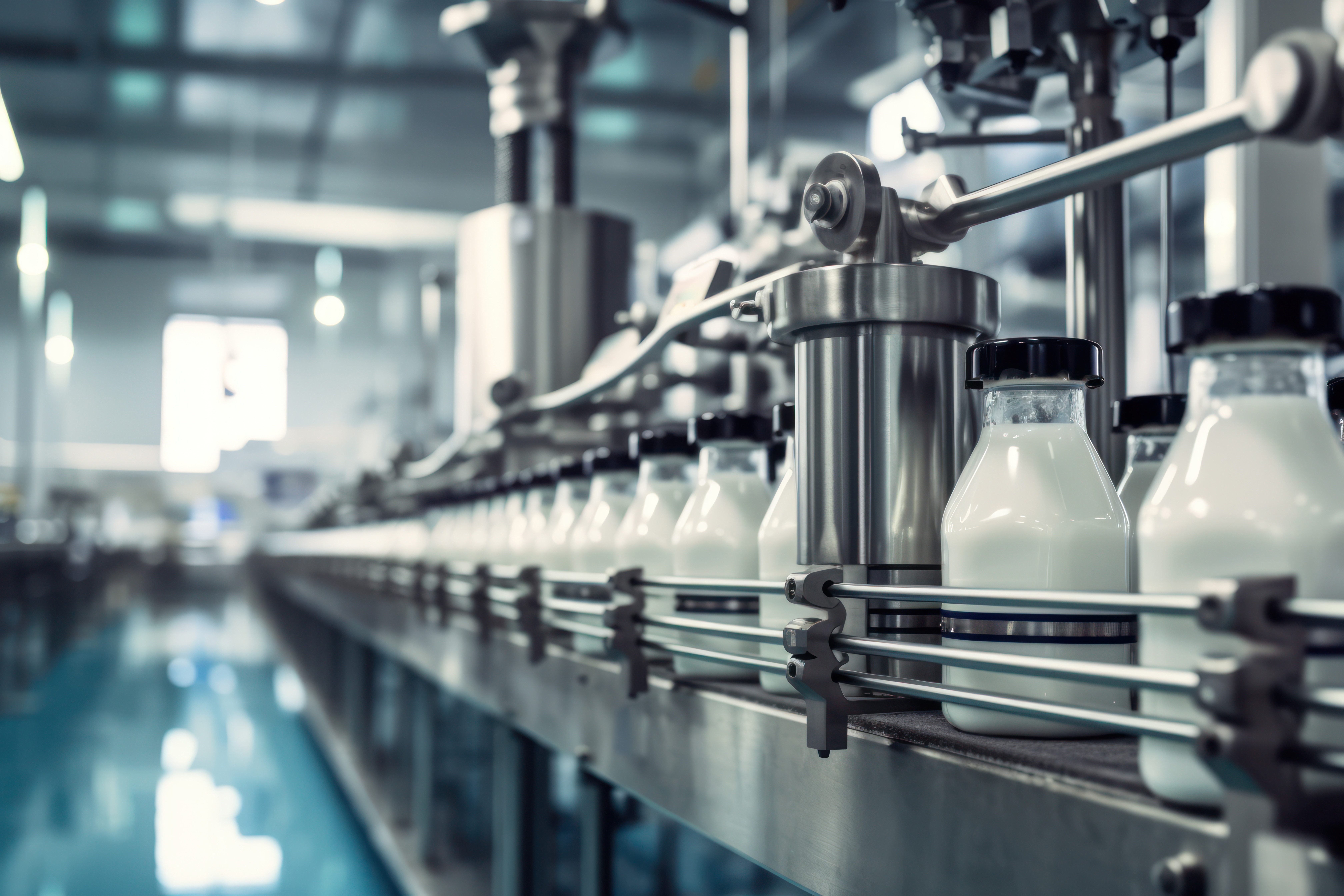 Dairy bottling line in a food and beverage plant, where onsite power and CHP help keep production and sanitation running